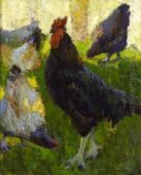 Coq Et Poules Oil Painting by Marcel Couchaux