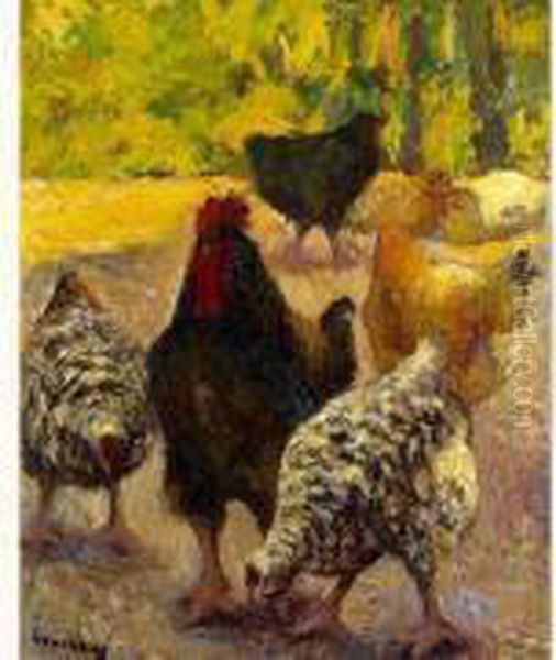 Les Poules Oil Painting by Marcel Couchaux