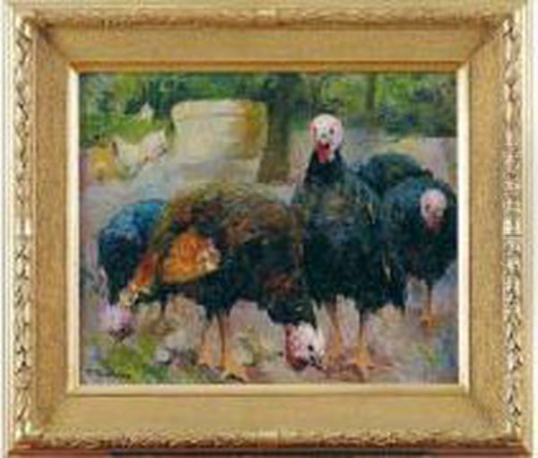 groupe De Dindons Oil Painting by Marcel Couchaux