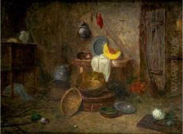 Interieur De Cuisine Oil Painting by Alexandre Jean Couder