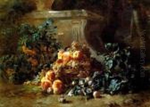 Basket Of Peaches Oil Painting by Gustave-Emile Couder