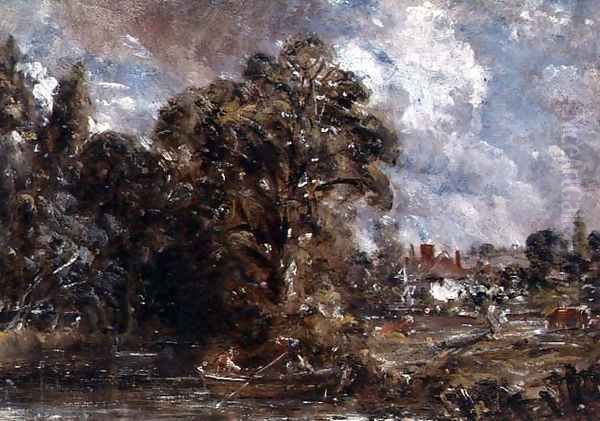 A Farmhouse near the water's edge Oil Painting by John Constable