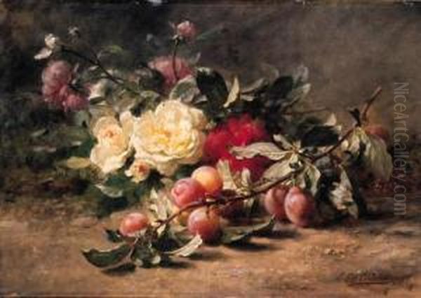 Peonies And Plums Oil Painting by Gustave-Emile Couder