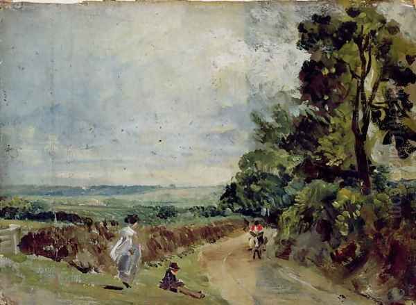 A Country road with trees and figures Oil Painting by John Constable