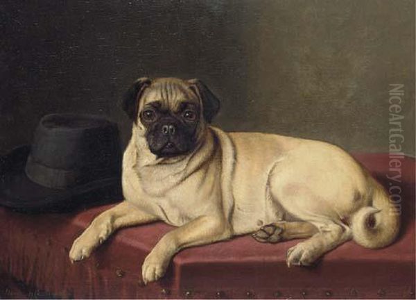 Waiting For Master - A Pug On A Stool Oil Painting by Horatio Henry Couldery