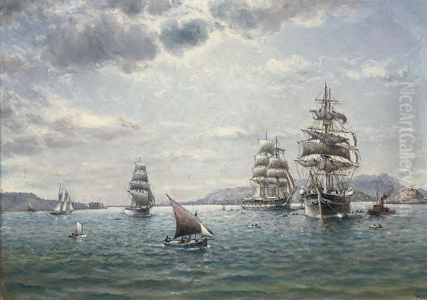 Windjammers And Other Commercial Sail In San Francisco Bay Oil Painting by William Alexander Coulter