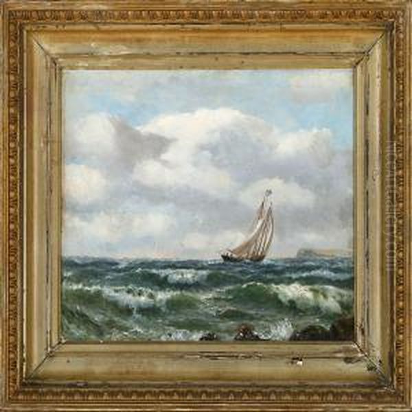 Marine With A Saling Ship Passing A Rocky Coast Oil Painting by William Alexander Coulter