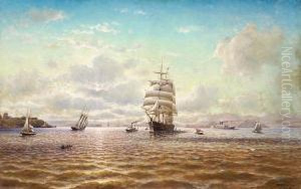 Ships Sailing In The San Francisco Bay Withfort Point In The Distance Oil Painting by William Alexander Coulter