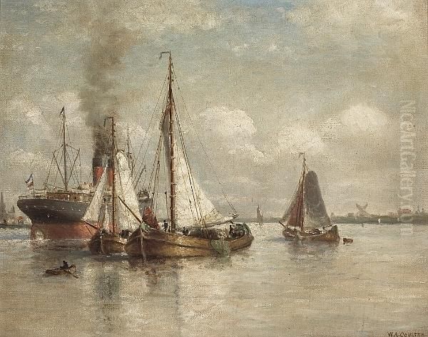 Shipping In A Harbor Oil Painting by William Alexander Coulter