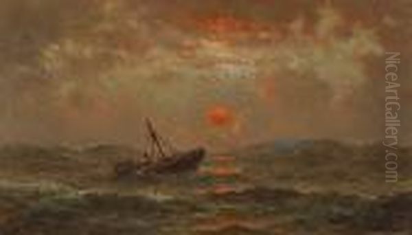 A Shipwreck At Sunset In The Open Water Oil Painting by William Alexander Coulter