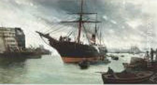 The British Queen Arriving In Port Oil Painting by Maurice Francois A. Courant