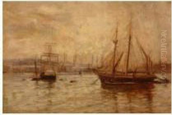 Bateaux Dans Le Port D'anvers Oil Painting by Maurice Francois A. Courant