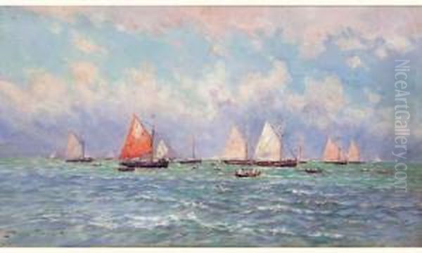 Bateaux De Peche Dans L'estuaire Oil Painting by Maurice Francois A. Courant