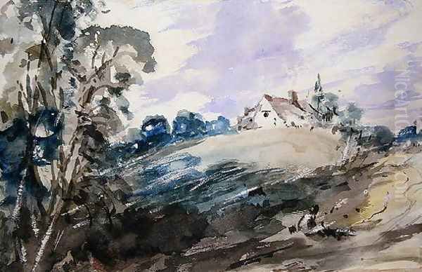 A Cottage on a High Bank Oil Painting by John Constable