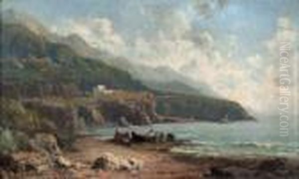 Pecheurs Au Bord D'un Rivage Oil Painting by Vincent Courdouan