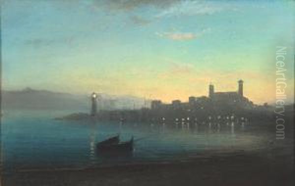 Vue De Cannes, La Nuit Oil Painting by Vincent Courdouan