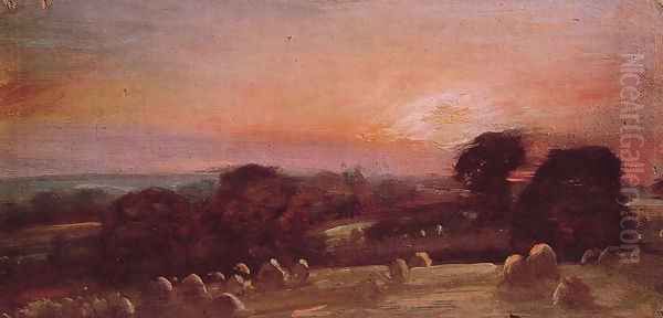 A Hayfield near East Bergholt at Sunset Oil Painting by John Constable