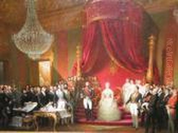 La Commission Du Musee 
Napoleonpresente A Leurs Majestes Imperiales, Au Palais De Saint-cloud, 
Lesplans Du Musee Fonde A Amiens Par Lempereur. Oil Painting by Joseph Desire Court