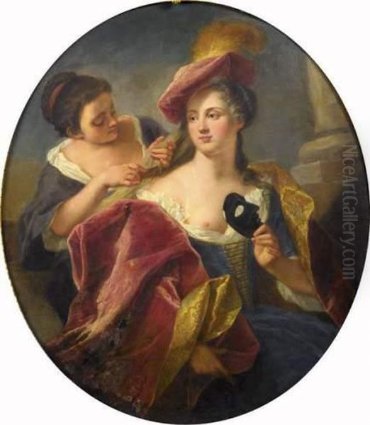 Jeune Femme S'habillant Pour Un Bal Masque Oil Painting by Jacques-Francois Courtin