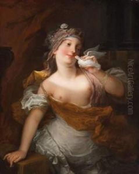 Venus Priestess With Dove (pretresse De Venus Tenant Un Pigeon) Oil Painting by Jacques-Francois Courtin