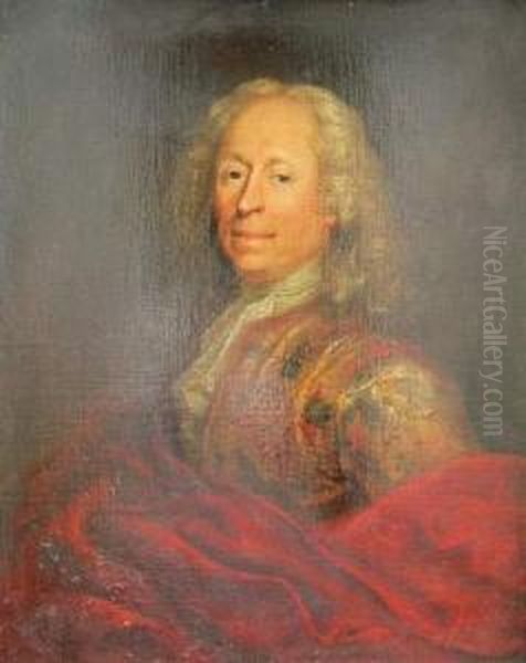 Portrait De Gentilhomme Drape De Velours Rouge Oil Painting by Jacques-Francois Courtin