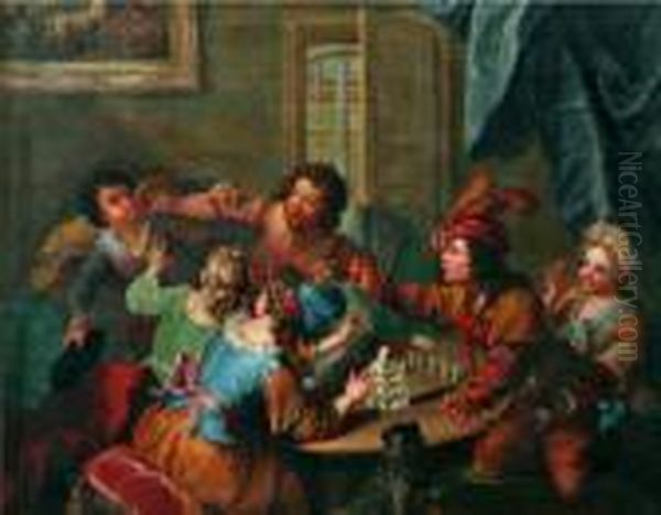 La Partie De Cartes Oil Painting by Jacques-Francois Courtin