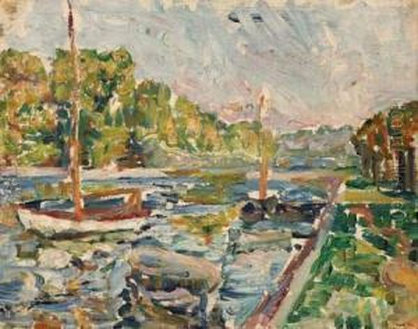 Bac Et Bateaux Oil Painting by Lucie Cousturier