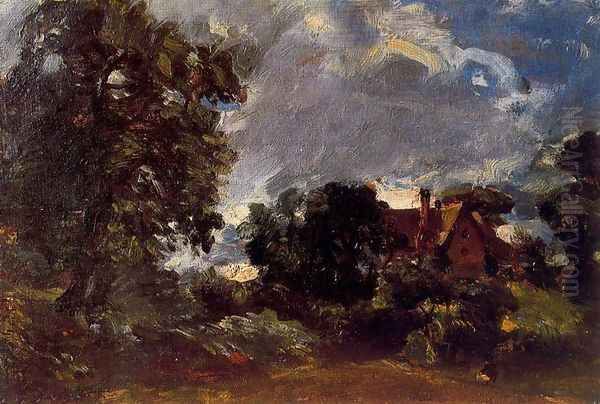 A cottage lane at Langham (Sketch for the Glebe farm) Oil Painting by John Constable