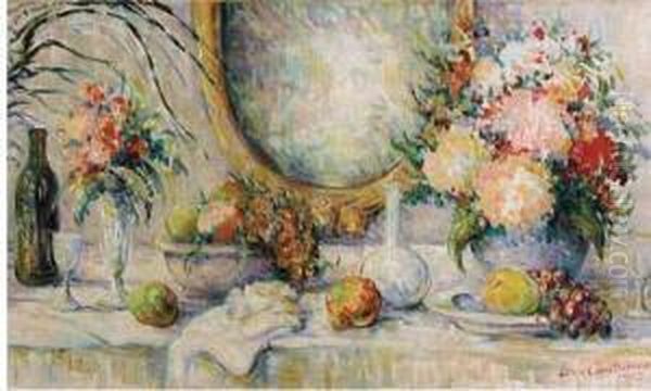 Fleurs Et Fruits Sur La Nappe Blanche 1903 Ou 1905 Oil Painting by Lucie Cousturier