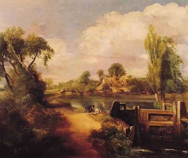 Landscape With Boys Fishing Oil Painting by John Constable