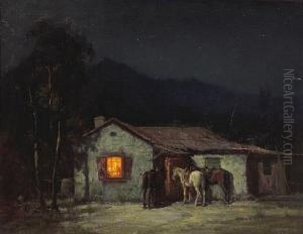 Cowboy Cottage By Moonlight Oil Painting by Gordon Coutts