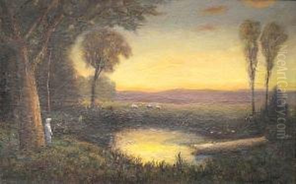 Sheep Watering At A Pond Oil Painting by Gordon Coutts