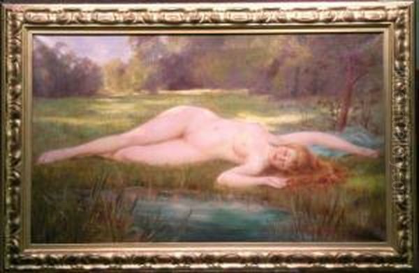 Nude By A Pond Oil Painting by Gordon Coutts