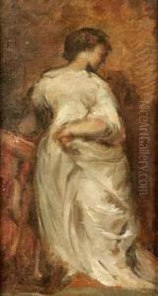 Jeune Femme A La Robe Blanche Oil Painting by Thomas Couture