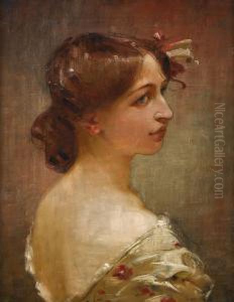 Portrait De Jeune Femme Oil Painting by Thomas Couture