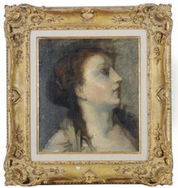 Study Of A Woman's Head In Profile Oil Painting by Thomas Couture