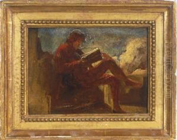 Seated Man Reading Oil Painting by Thomas Couture