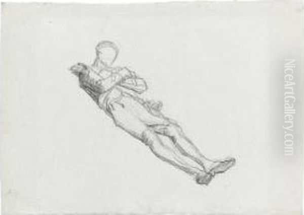 Recto: Study Of A Dead Soldier Verso: The Lower Half Of A Study Of A Male Nude Oil Painting by Thomas Couture