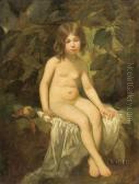 Die Kleine Badende. Oil Painting by Thomas Couture