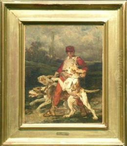 Study Of Page And Hounds Oil Painting by Thomas Couture