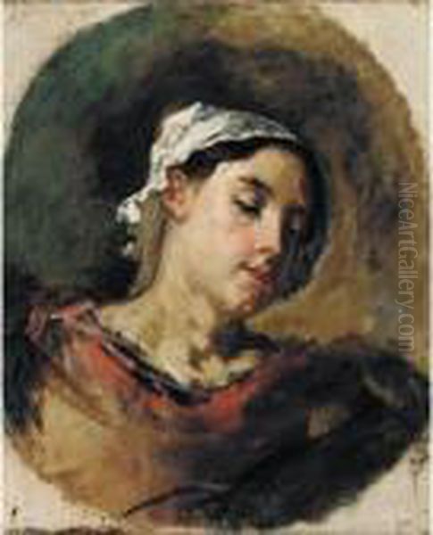 Oil Sketch Of A Woman In A White Cap Oil Painting by Thomas Couture