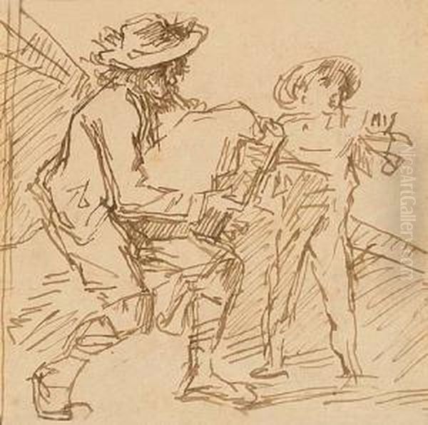 Street Musicians, Study For Le Pifferaro Oil Painting by Thomas Couture