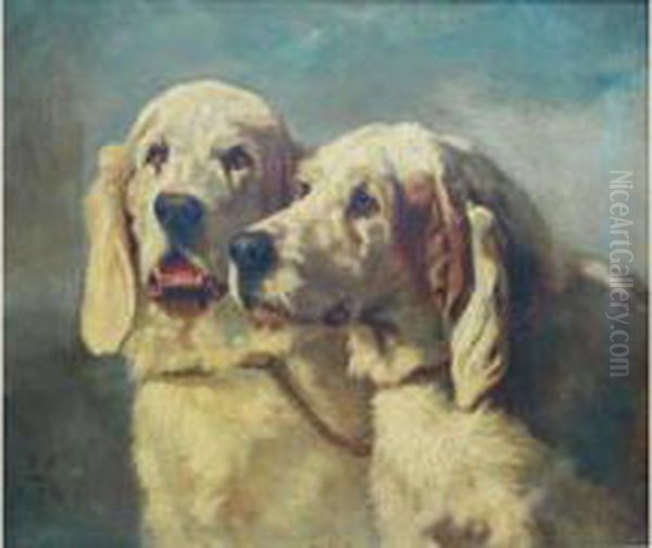 Deux Chiens De Chasse Oil Painting by Leon Couturier