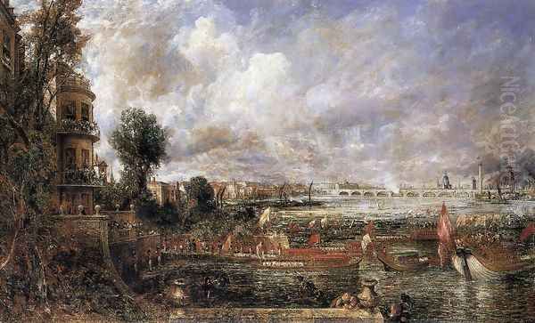 The Opening of Waterloo Bridge seen from Whitehall Stairs, June 18th 1817 Oil Painting by John Constable