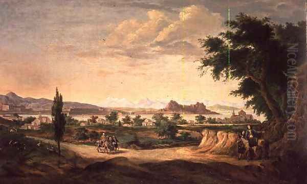 Figures with a Donkey, Corfu in the Distance Oil Painting by John Constable