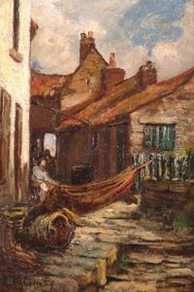 A Sunny Corner In A Fishing Village. Oil Painting by Robert Mcgown Coventry