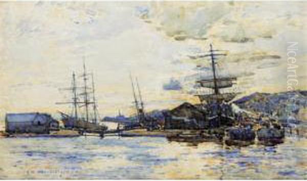 Sailing Vessels In Harbour Oil Painting by Robert Mcgown Coventry