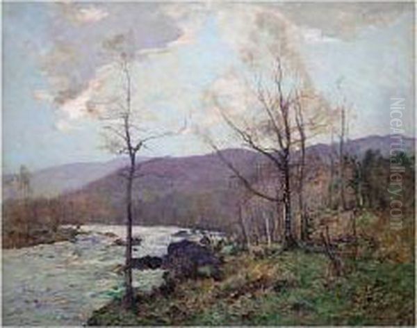 A Winter River Scene Oil Painting by Robert Mcgown Coventry