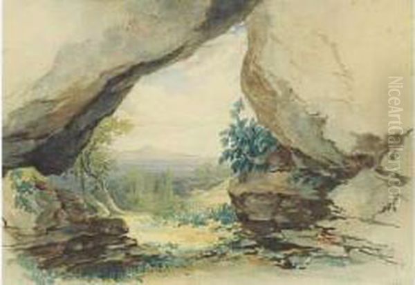 Le Golfe D'ajaccio Vu De La Grotte Aquarelle Signee En Bas A Droite, Datee 1841. Oil Painting by William Cowen