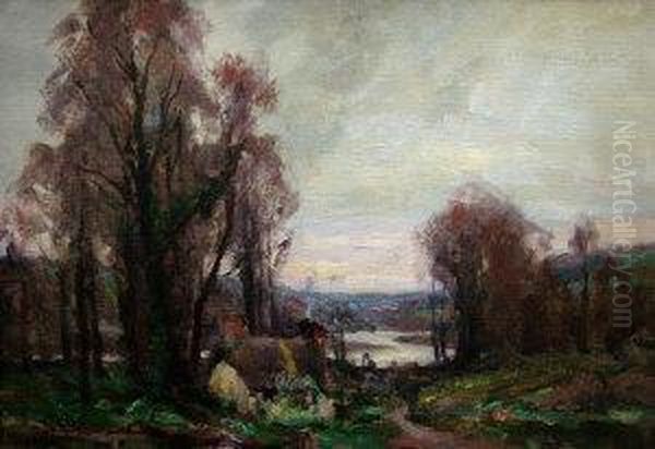 Cornish Wooded River Landscape Oil Painting by Garstin Cox